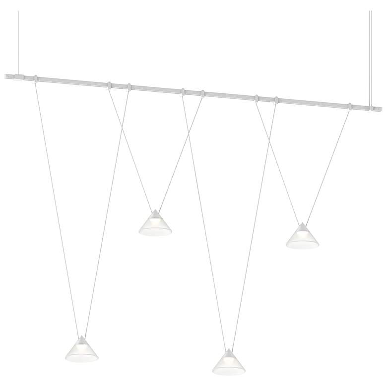 Image 1 Suspenders 48"W Satin White Linear V-Line Etched Glass Cone Luminaires