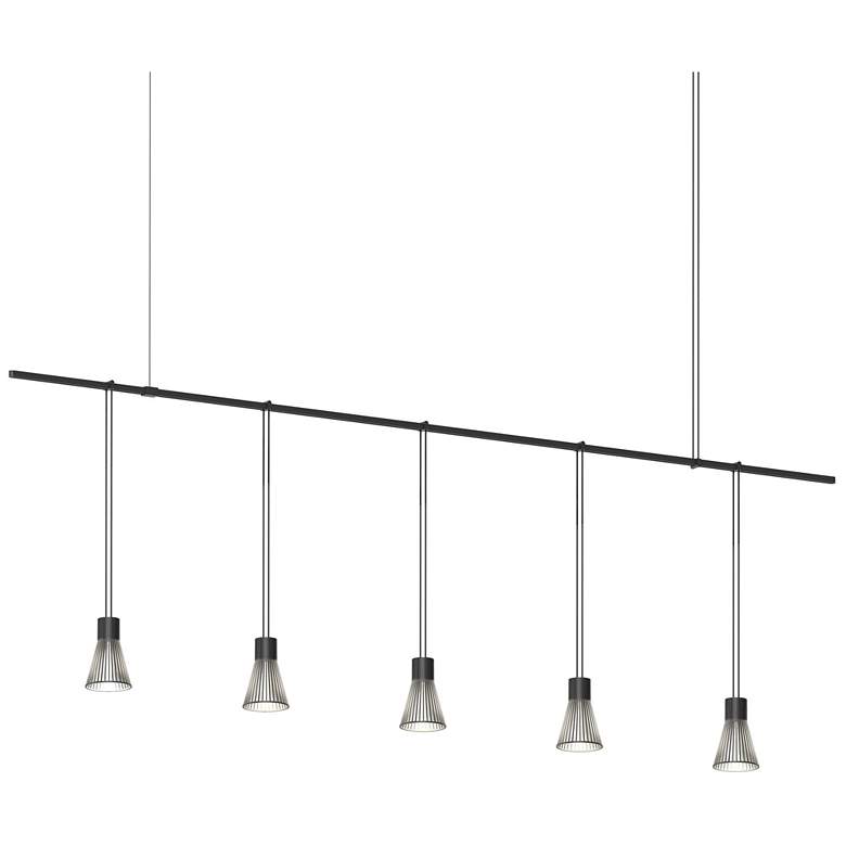 Image 1 Suspenders 72" Satin Black Linear Pendant With Parasol Shade Cylinders