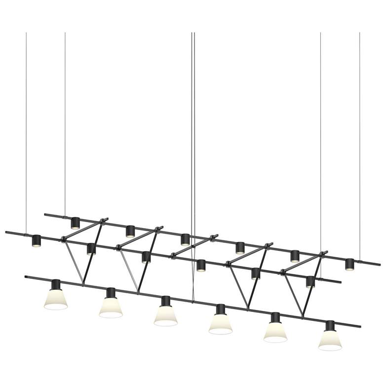 Image 1 Suspenders 96" Satin Black Triangle Truss Pendant With Cylinders