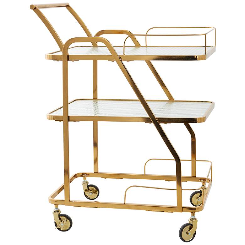 Image 2 Sussex 26 1/2 inch Wide Gold Metal Glass 3-Tier Bar Cart
