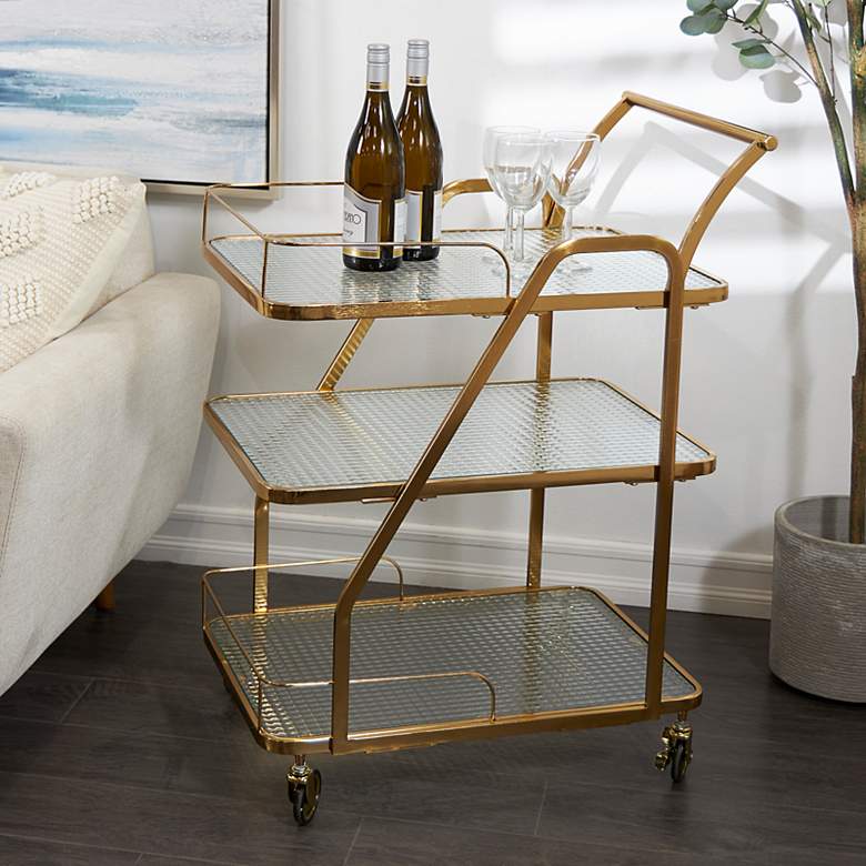 Image 1 Sussex 26 1/2 inch Wide Gold Metal Glass 3-Tier Bar Cart