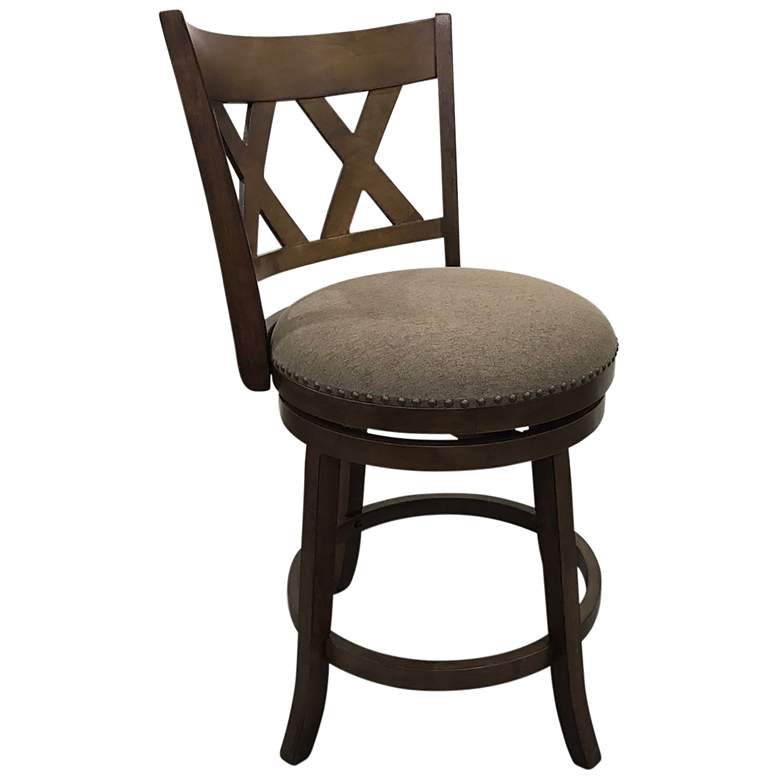 Image 1 Sussex Brown Upholstered Rustic Deluxe Swivel Barstool Set of 2
