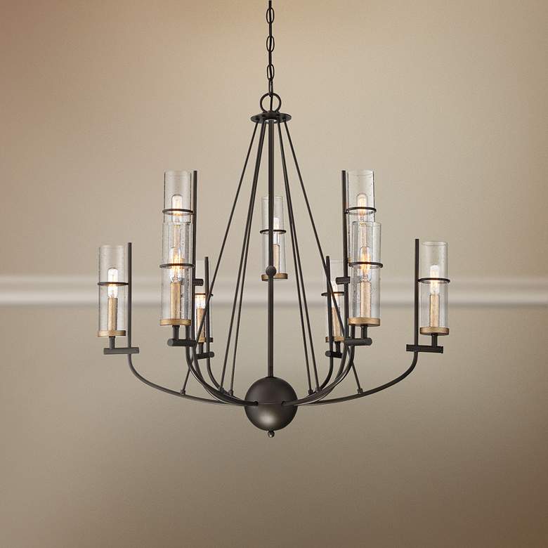 Image 1 Sussex Court 31 inchW Smoked Iron and Gold 9-Light Chandelier