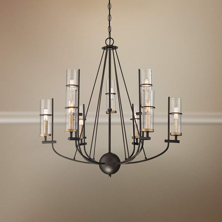 Image 1 Sussex Court 31"W Smoked Iron and Gold 9-Light Chandelier