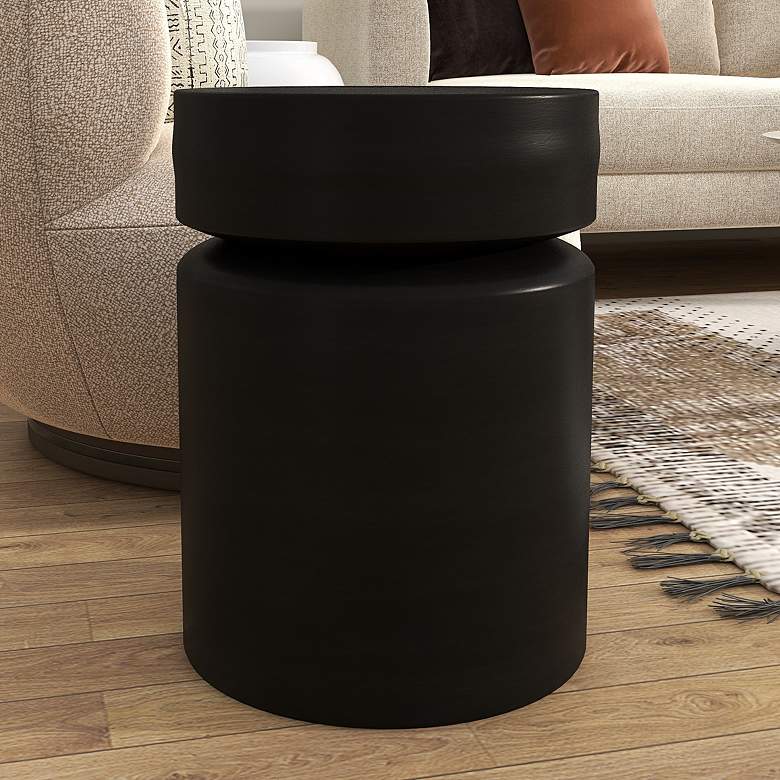 Image 1 Sutcliffe 13 1/2" Wide Black Iron Drum Accent Table