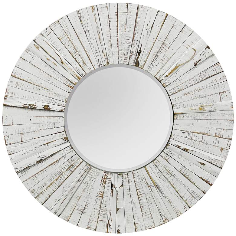 Image 2 Sutter Distressed White 36" Round Sunburst Wall Mirror