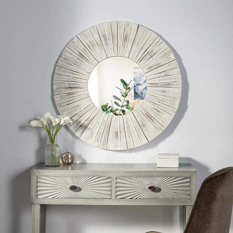 Image 7 Sutter Distressed White 36" Round Sunburst Wall Mirror more views