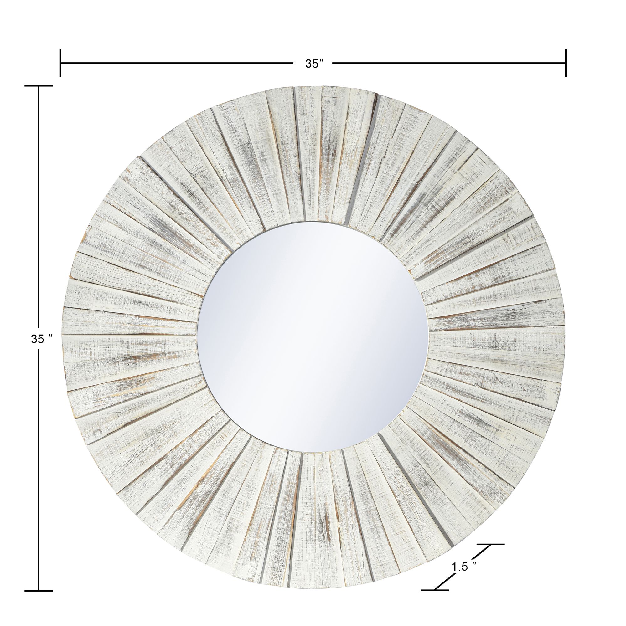 Sutter Distressed White 36" Round Sunburst Wall Mirror