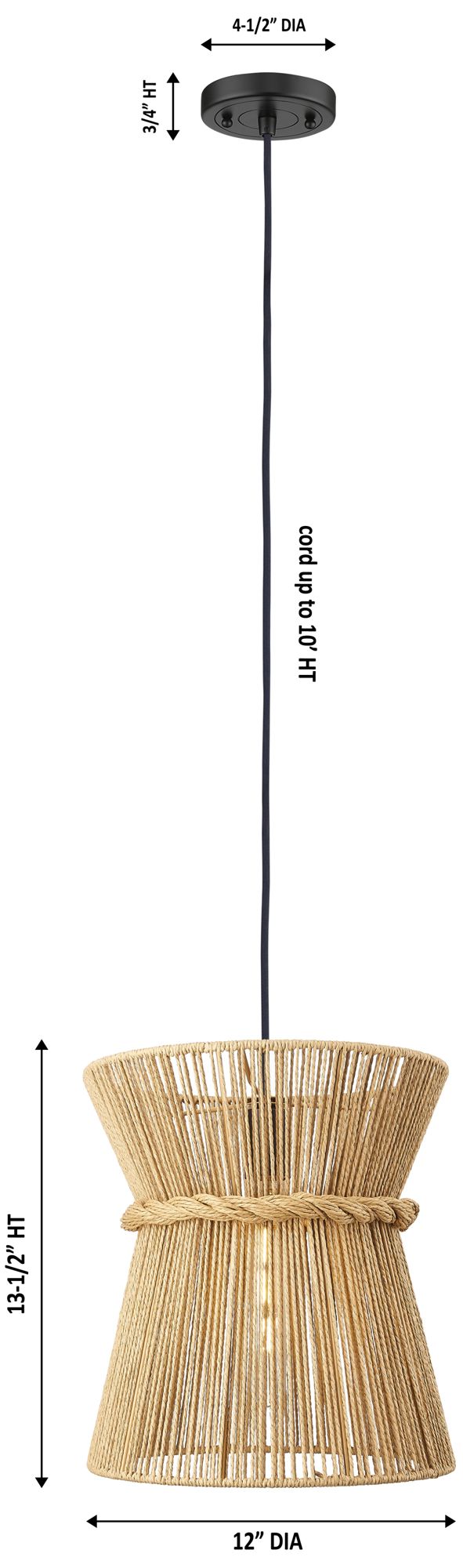 Image 4 Sutton 12" Wide Matte Black Cord Hung Pendant more views