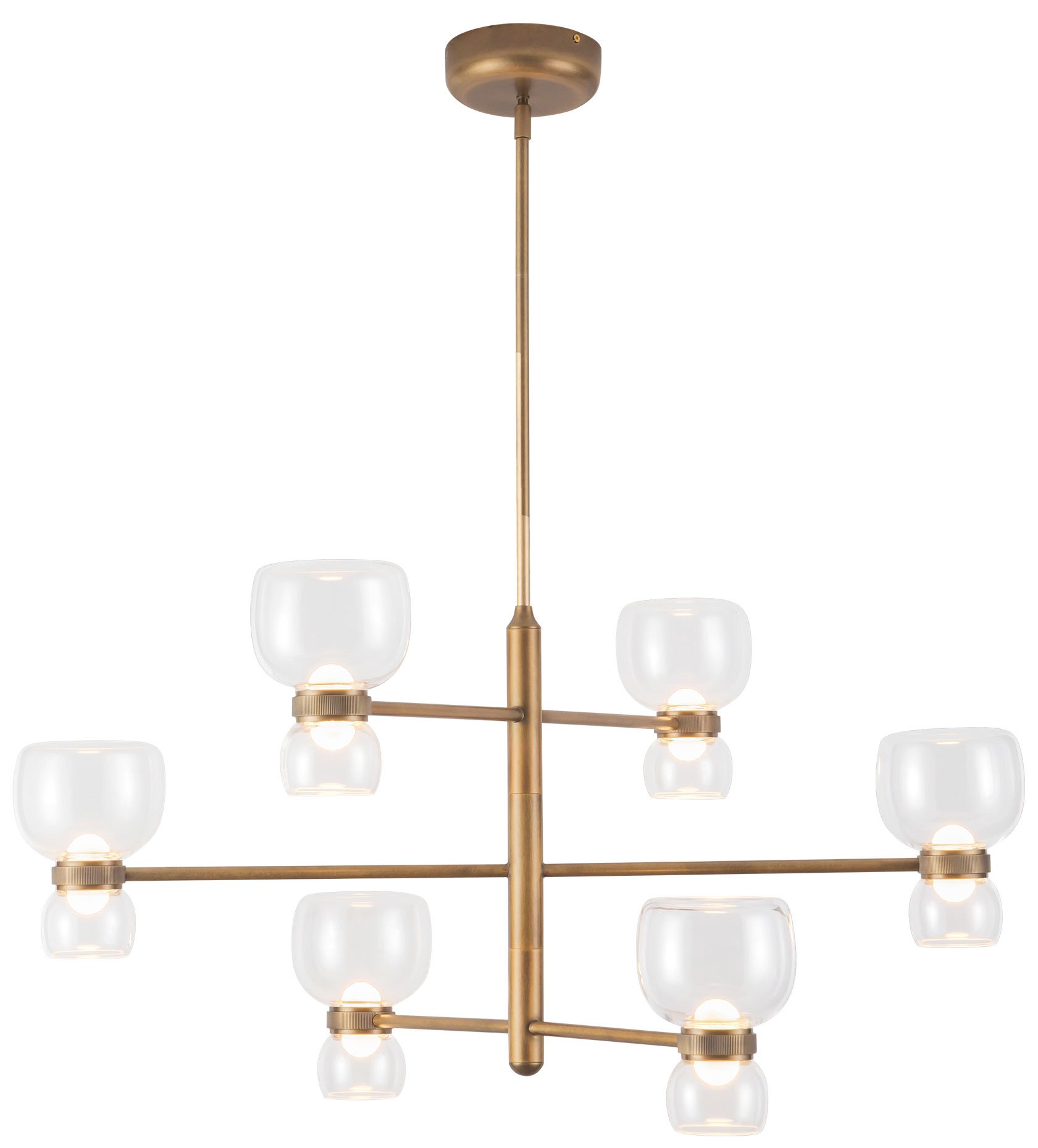 Sutton 36-in Vintage Brass dimmable LED Chandelier with Clear Glass