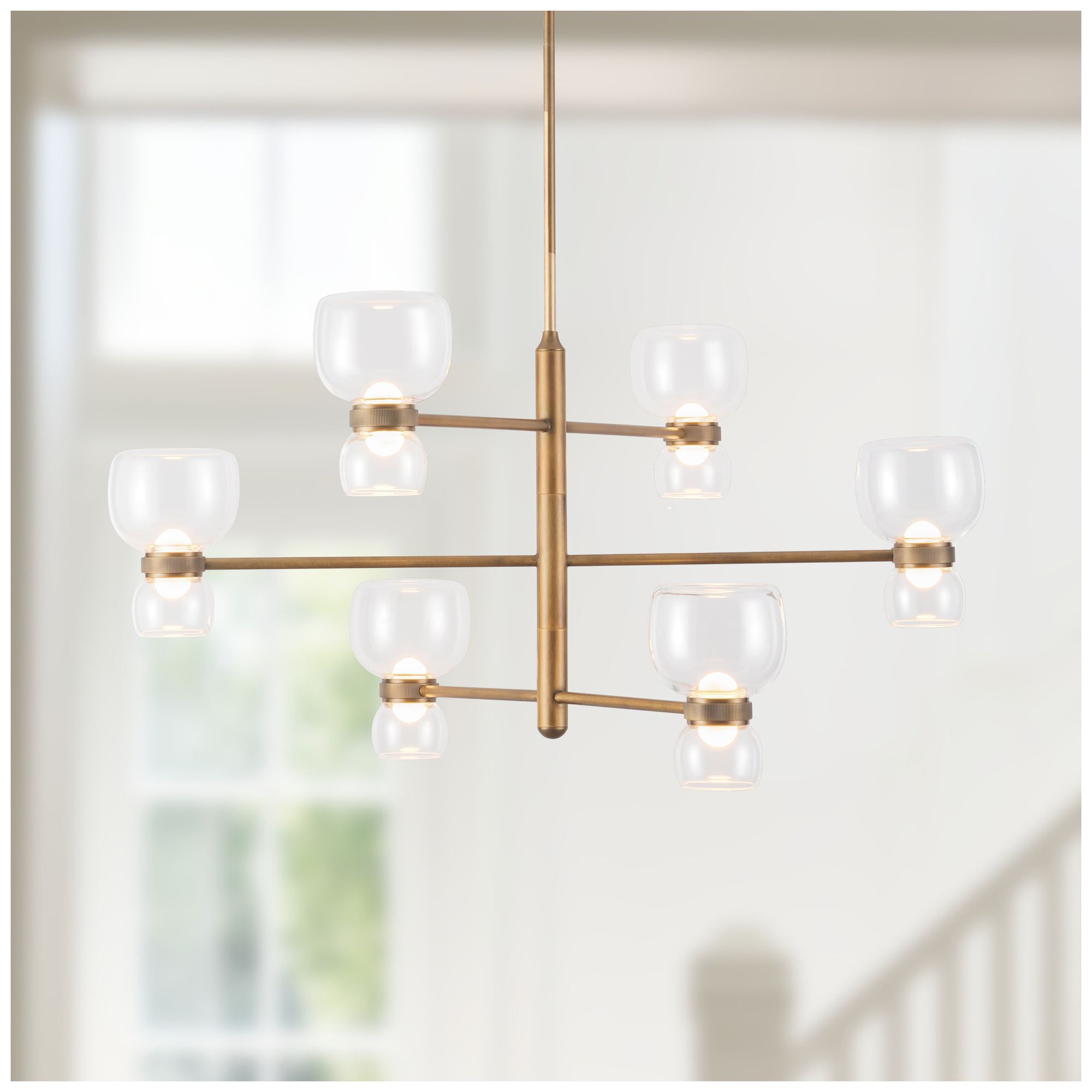 Image 7 Sutton 36-in Vintage Brass dimmable LED Chandelier with Clear Glass more views