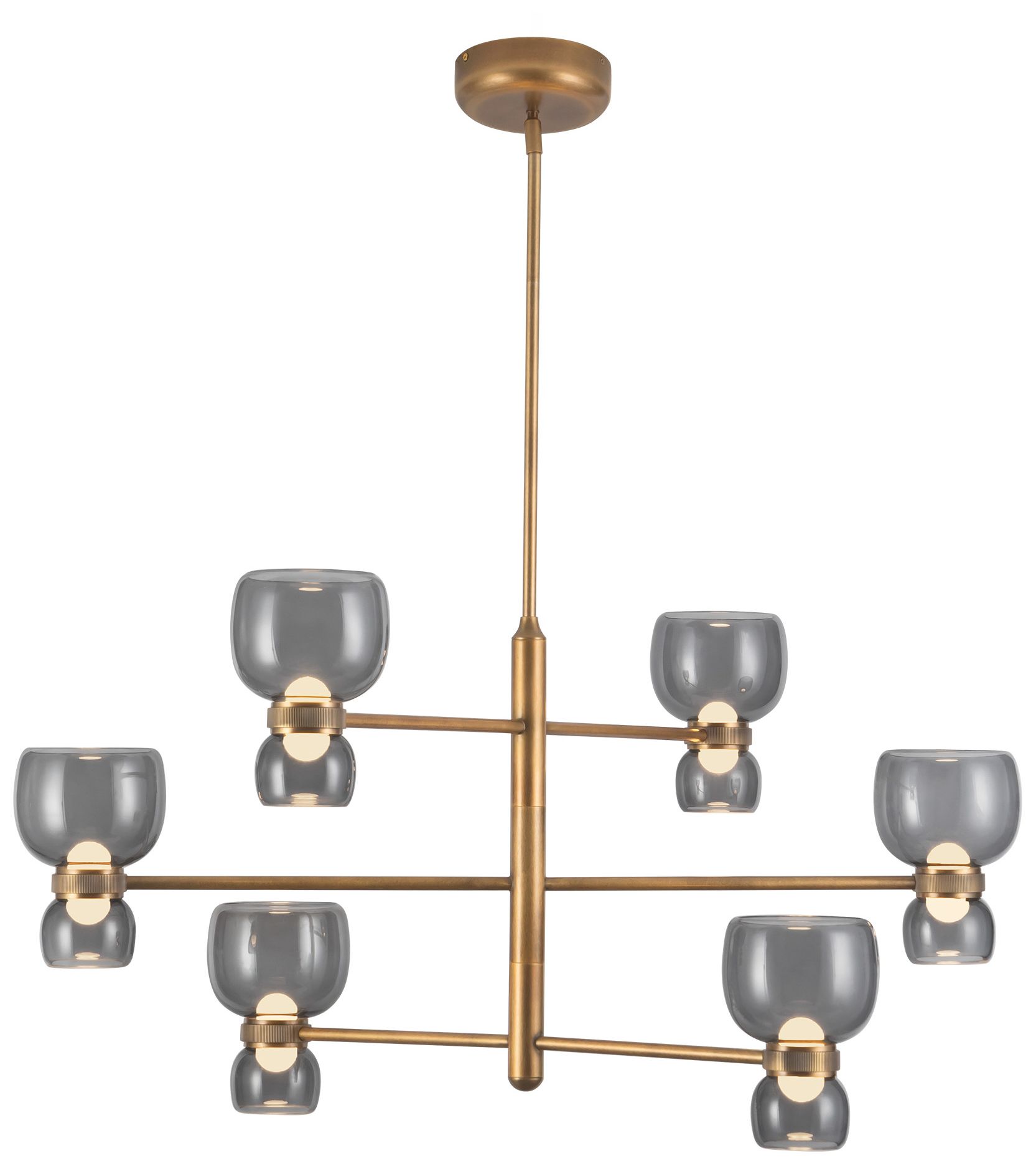 Sutton 36-in Vintage Brass dimmable LED Chandelier with Smoked Glass
