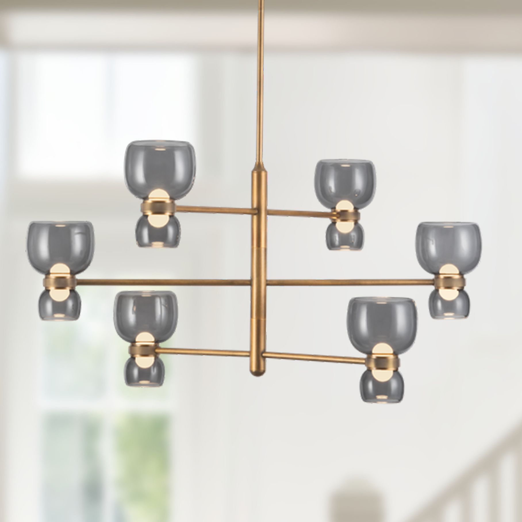Sutton 36-in Vintage Brass dimmable LED Chandelier with Smoked Glass