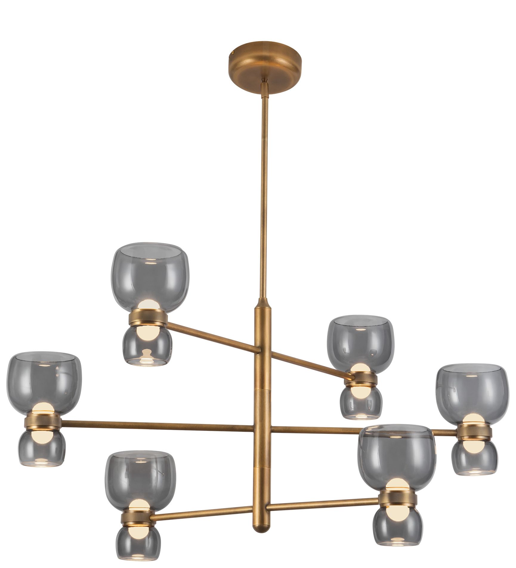Image 3 Sutton 36-in Vintage Brass dimmable LED Chandelier with Smoked Glass more views