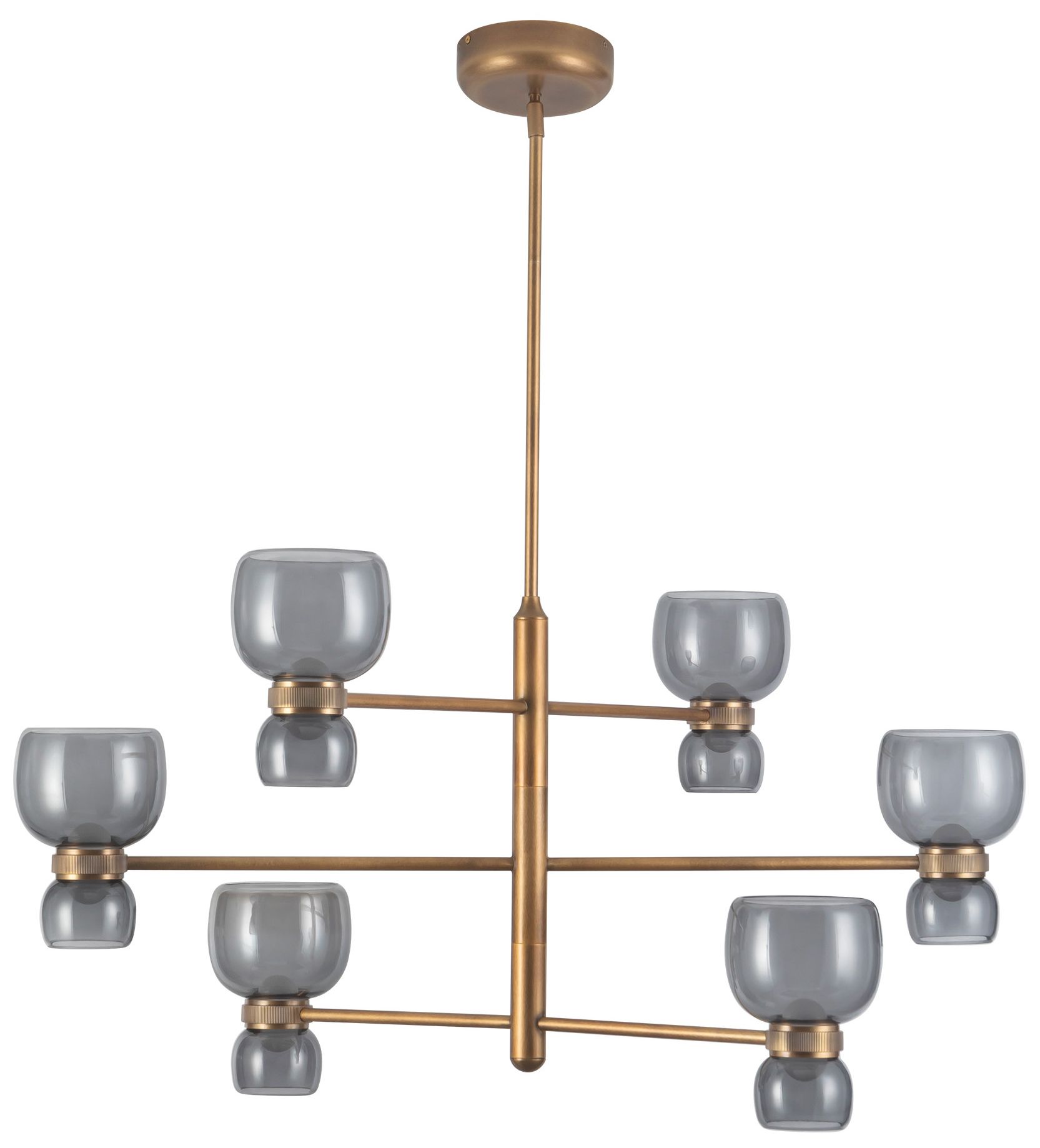 Image 6 Sutton 36-in Vintage Brass dimmable LED Chandelier with Smoked Glass more views