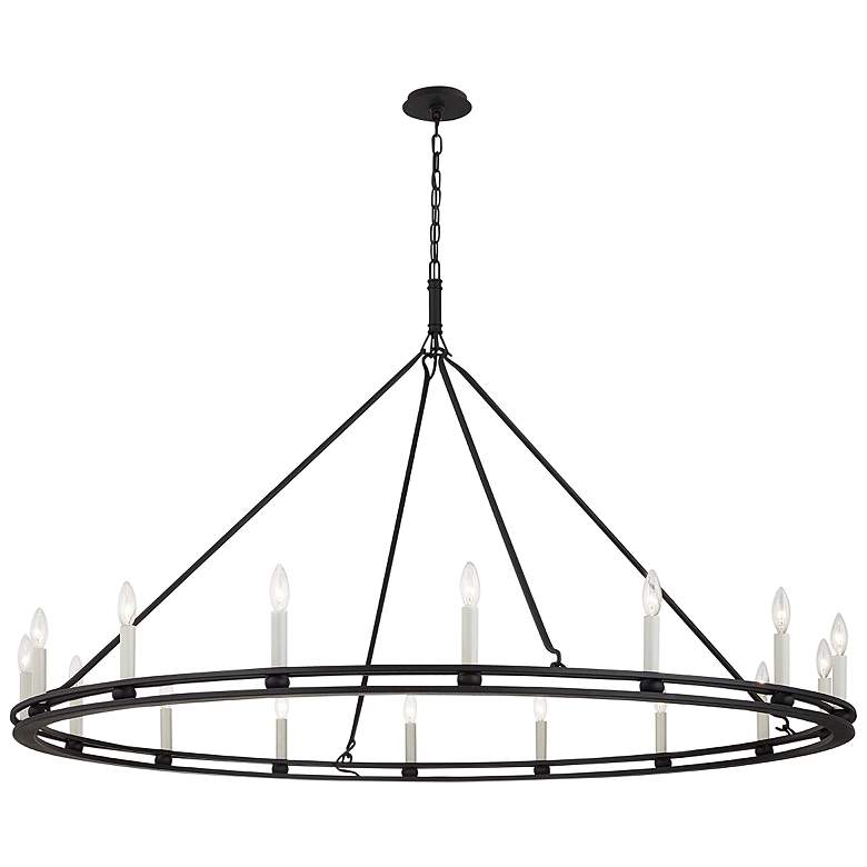Image 2 Sutton 61"W Textured Black 16-Light Wagon Wheel Chandelier