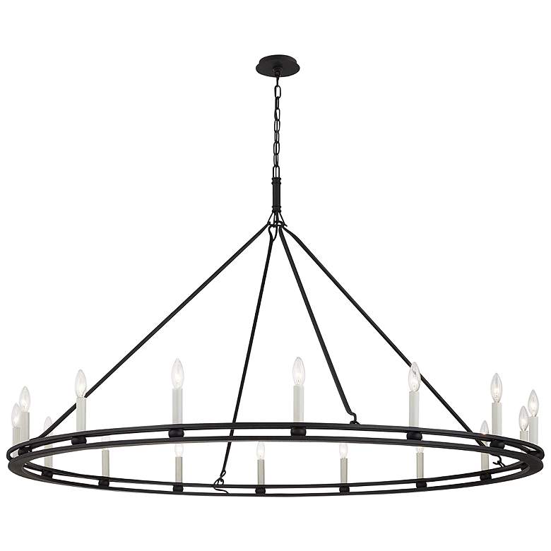 Image 2 Sutton 61 inchW Textured Black 16-Light Wagon Wheel Chandelier