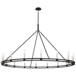 Sutton 61"W Textured Black 16-Light Wagon Wheel Chandelier