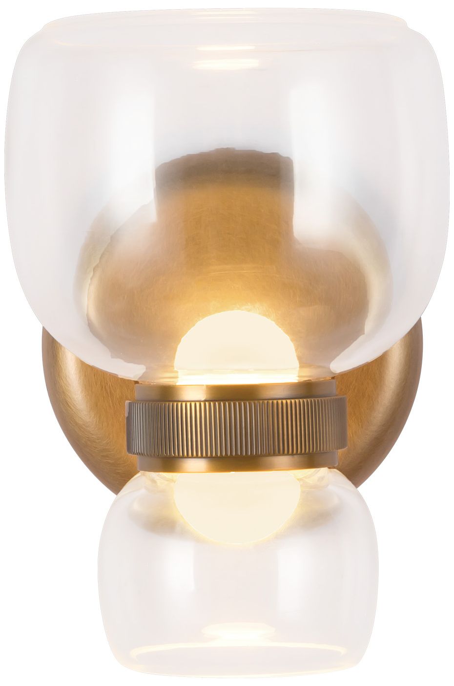 Sutton 8-in Vintage Brass dimmable LED Wall/Vanity Light with Clear Glass