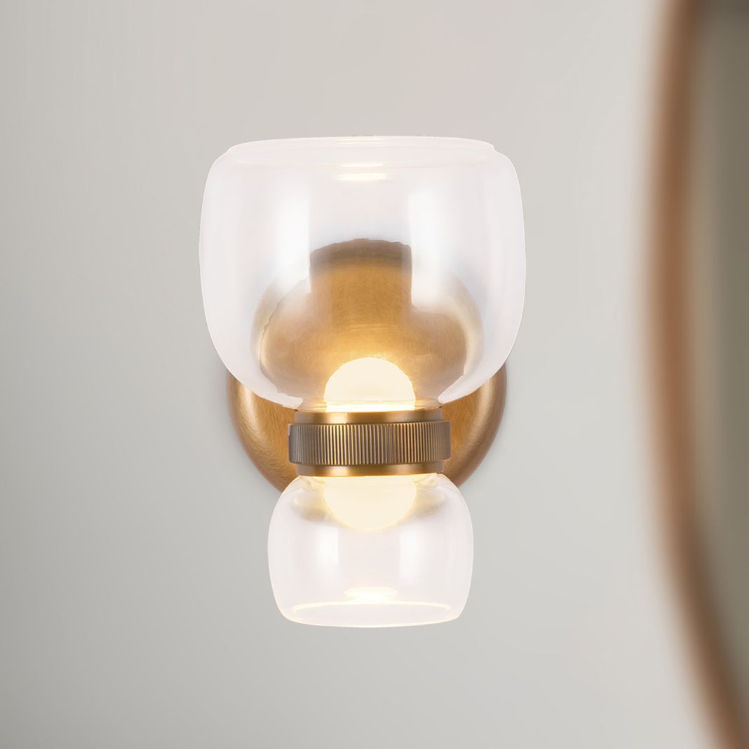 Sutton 8-in Vintage Brass dimmable LED Wall/Vanity Light with Clear Glass