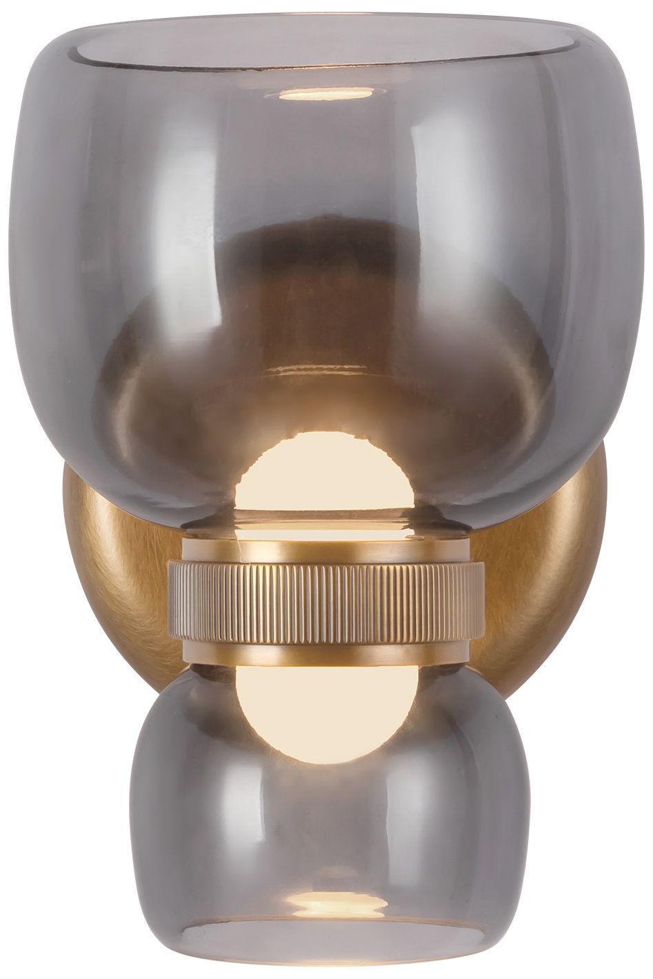 Sutton 8-in Vintage Brass dimmable LED Wall/Vanity Light with Smoked Glass