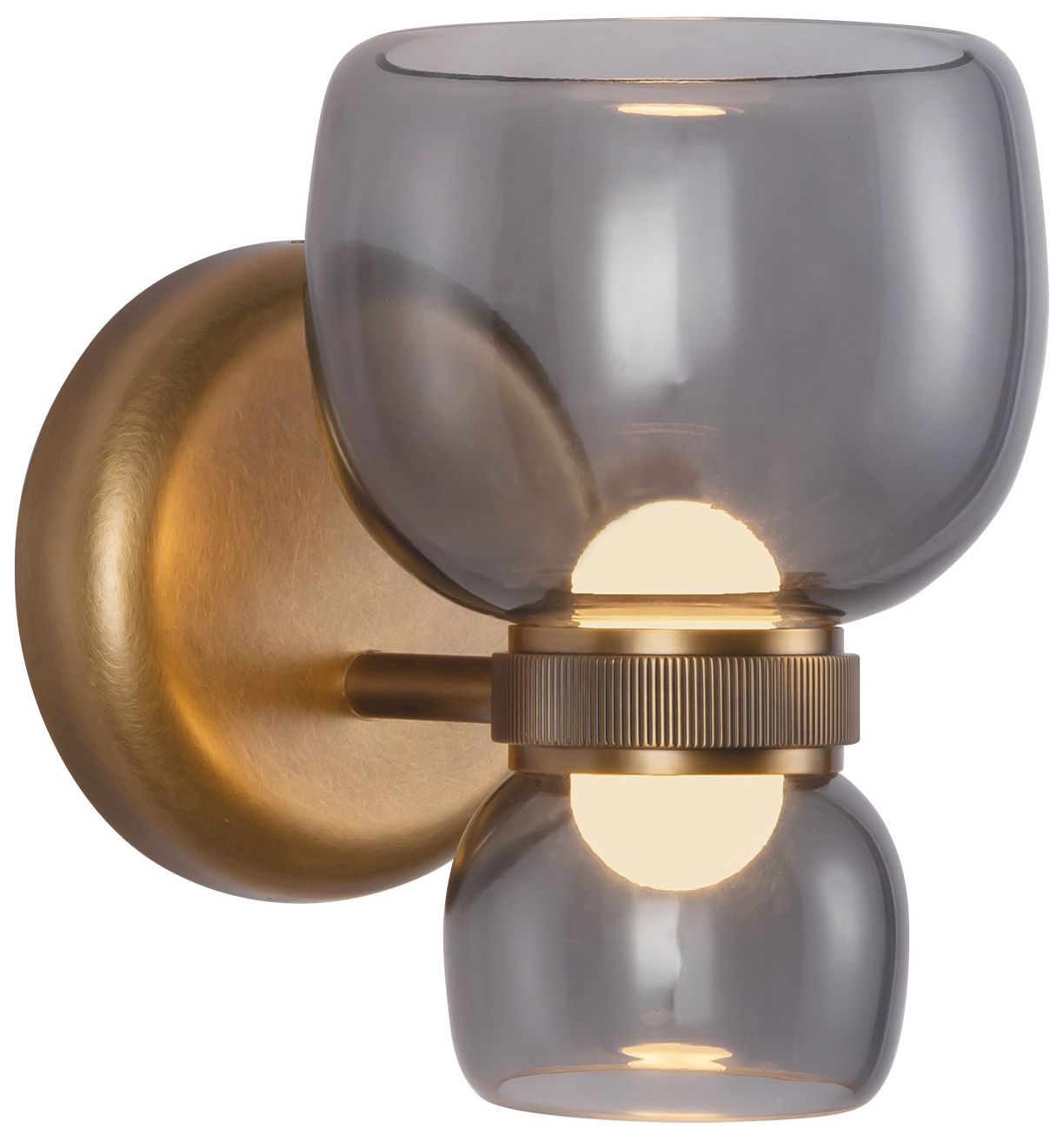 Image 3 Sutton 8-in Vintage Brass dimmable LED Wall/Vanity Light with Smoked Glass more views