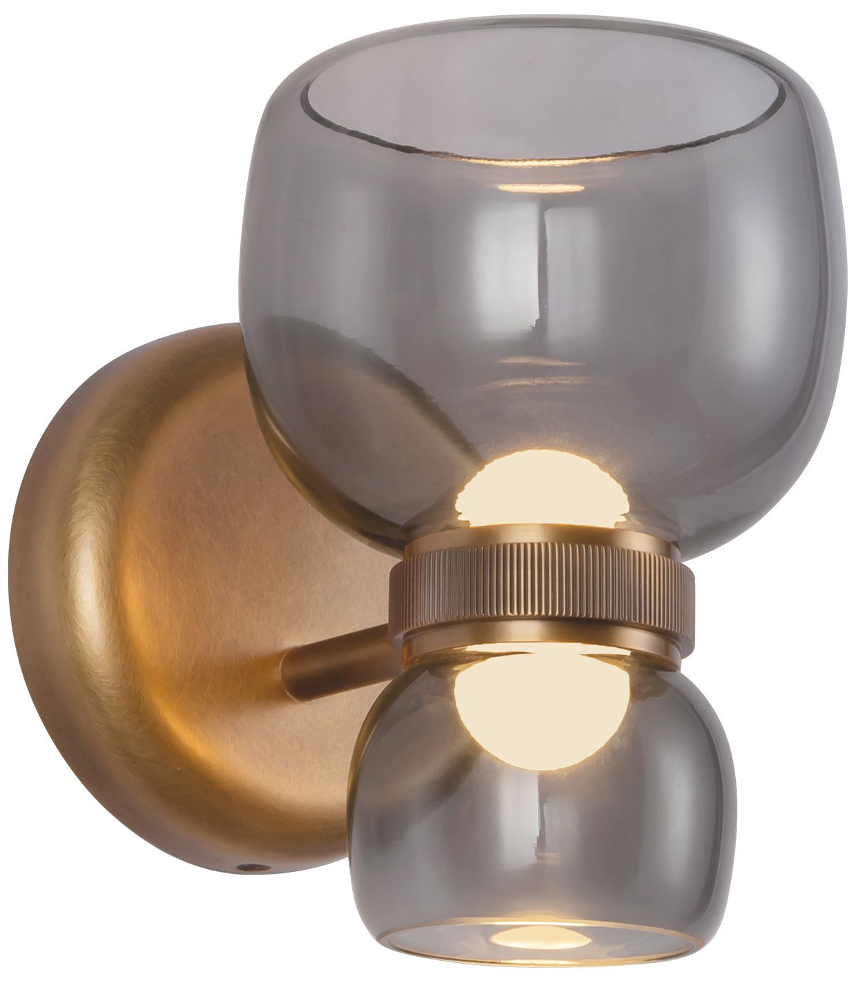 Image 4 Sutton 8-in Vintage Brass dimmable LED Wall/Vanity Light with Smoked Glass more views
