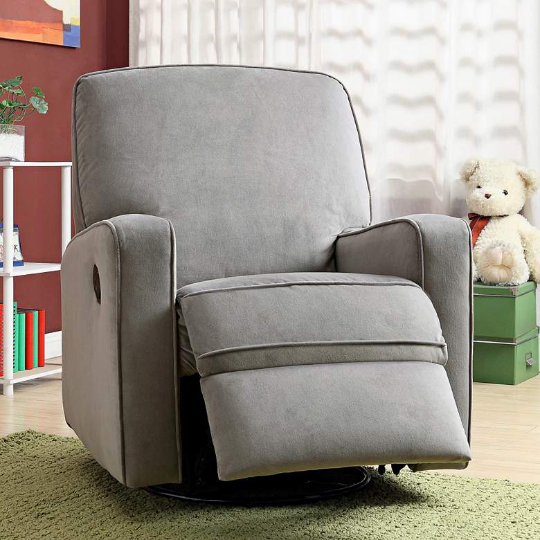 Image 1 Sutton Stella Zen Gray Upholstered Swivel Glider Recliner