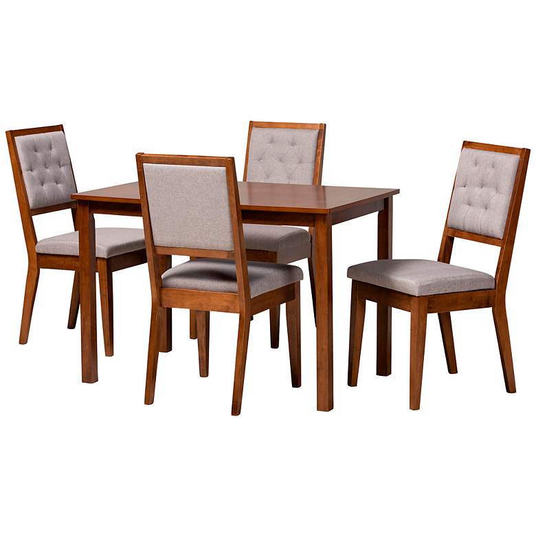Image 2 Suvi Gray Tufted Fabric Walnut Brown Wood 5-Piece Dining Set