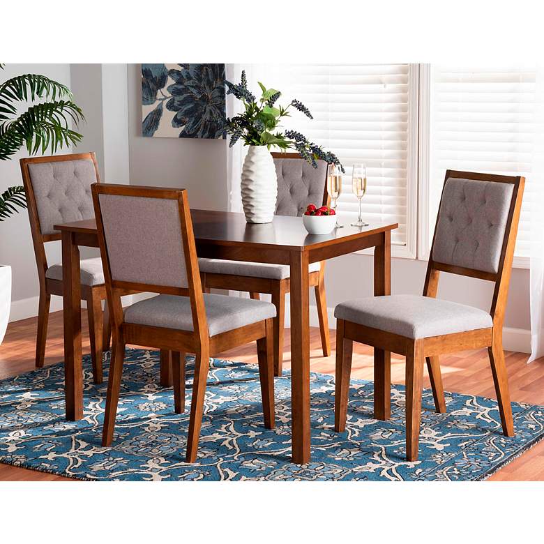 Image 1 Suvi Gray Tufted Fabric Walnut Brown Wood 5-Piece Dining Set