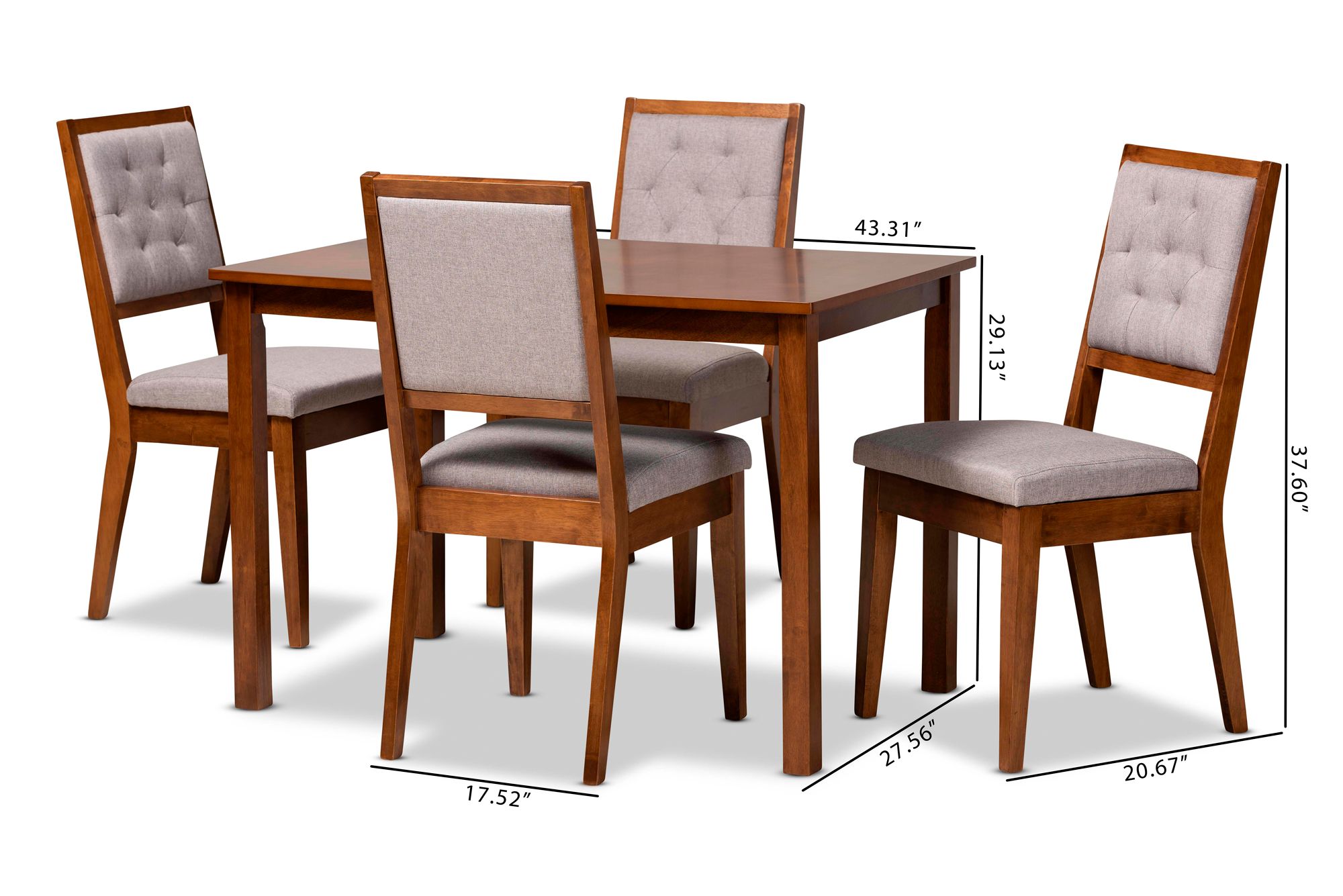 Suvi Gray Tufted Fabric Walnut Brown Wood 5-Piece Dining Set