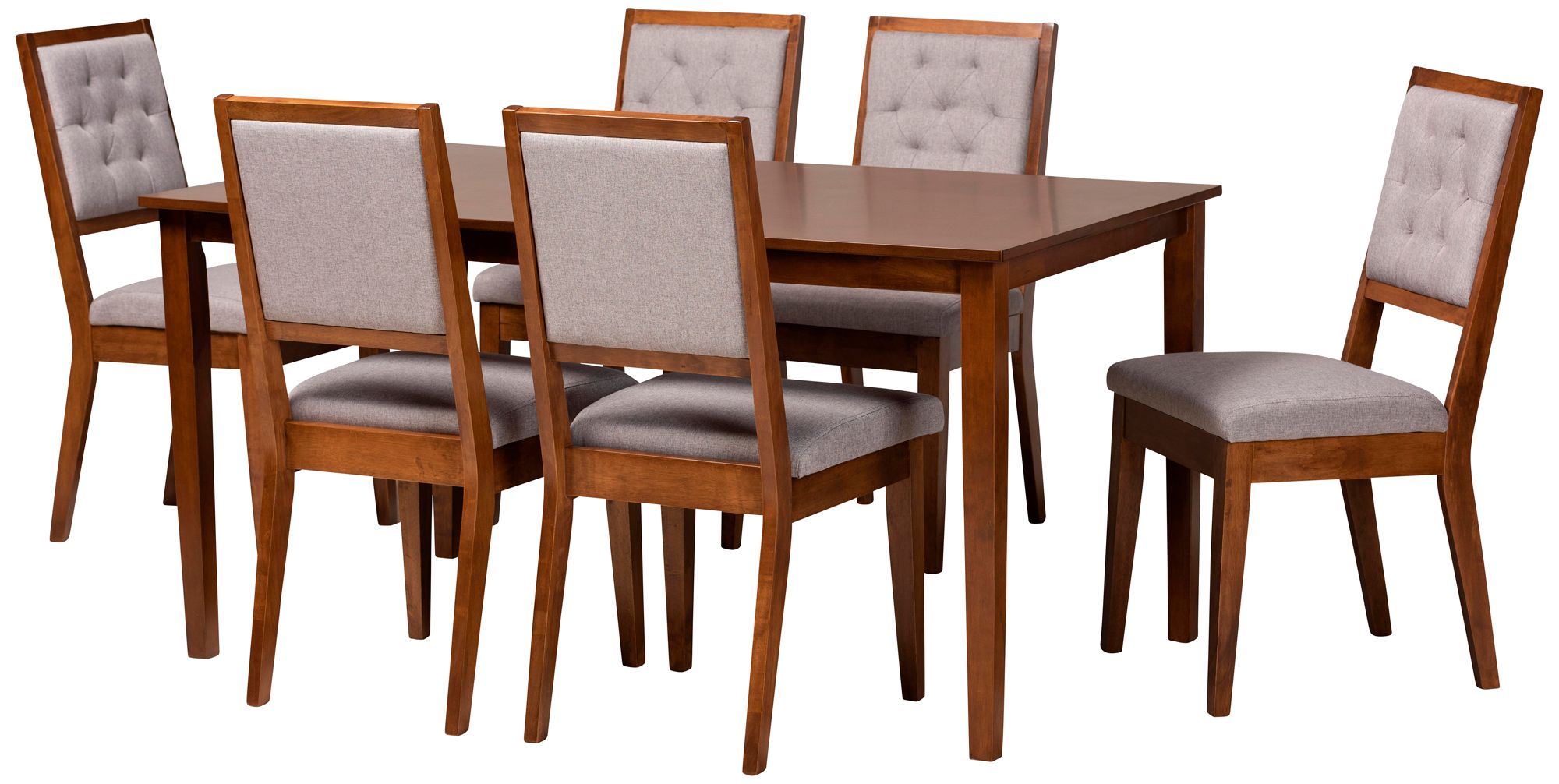 Image 2 Suvi Gray Tufted Fabric Walnut Brown Wood 7-Piece Dining Set
