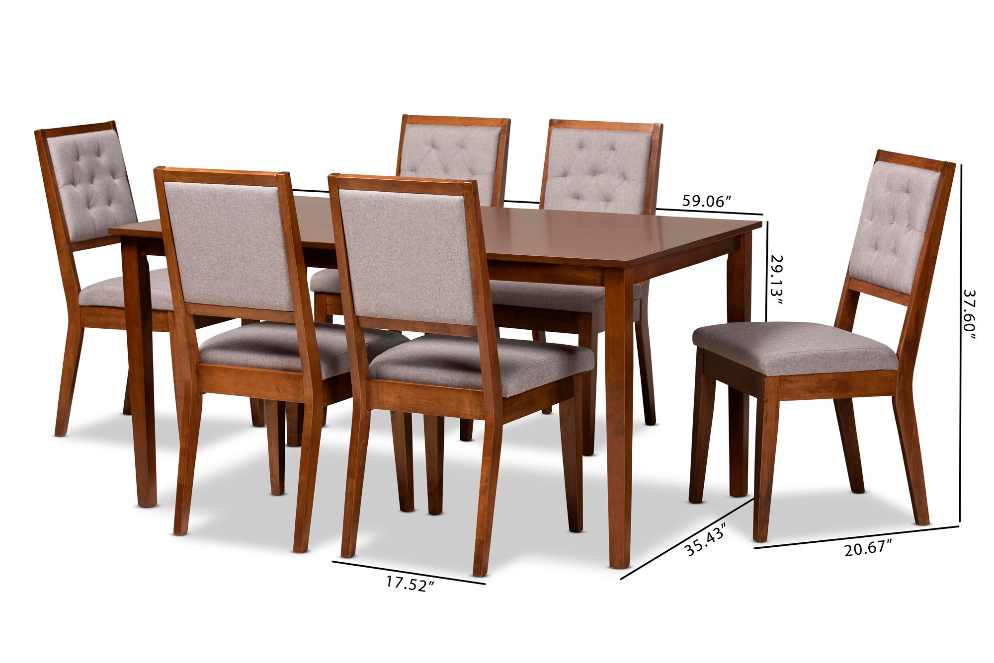 Suvi Gray Tufted Fabric Walnut Brown Wood 7-Piece Dining Set
