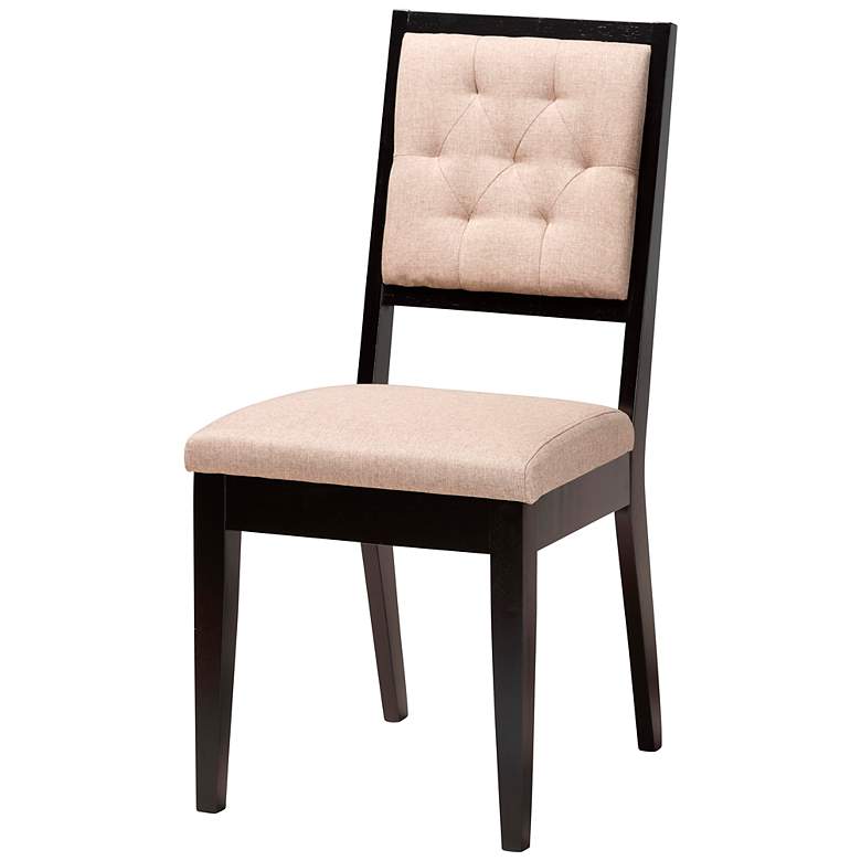 Image 3 Suvi Sand Tufted Fabric Dark Brown Wood 5-Piece Dining Set more views