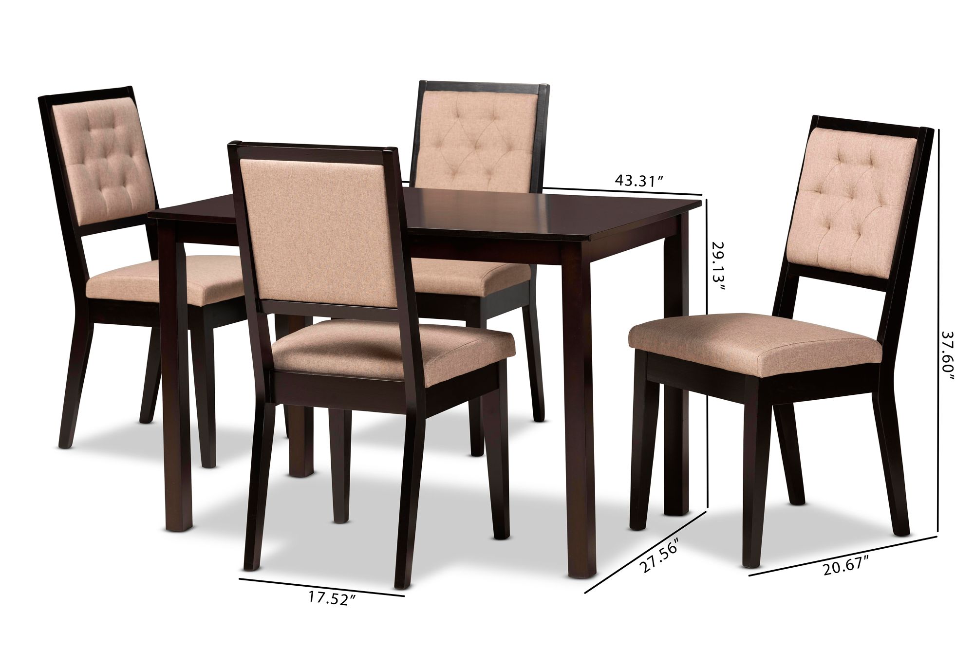 Suvi Sand Tufted Fabric Dark Brown Wood 5-Piece Dining Set