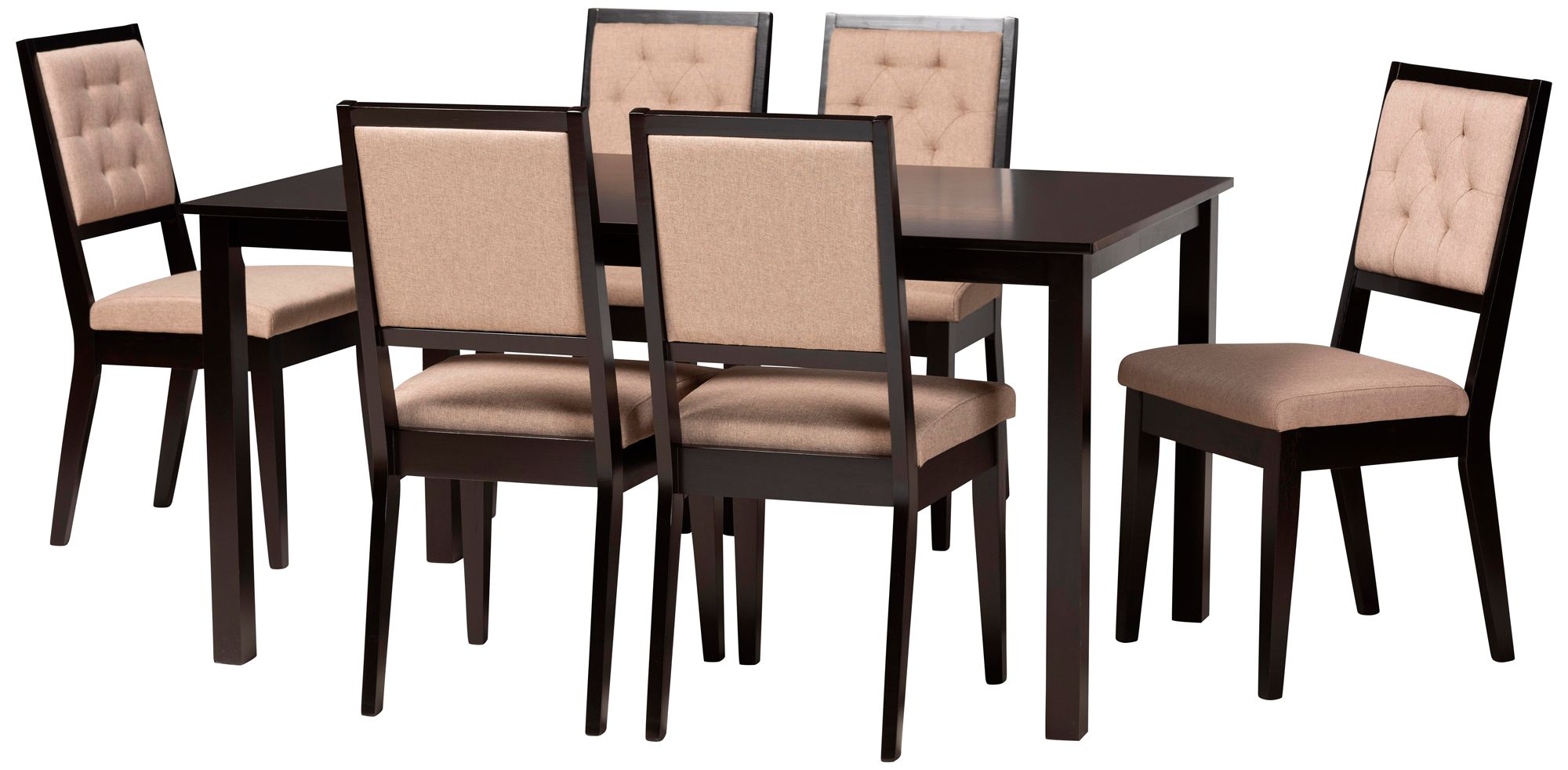 Image 2 Suvi Sand Tufted Fabric Dark Brown Wood 7-Piece Dining Set
