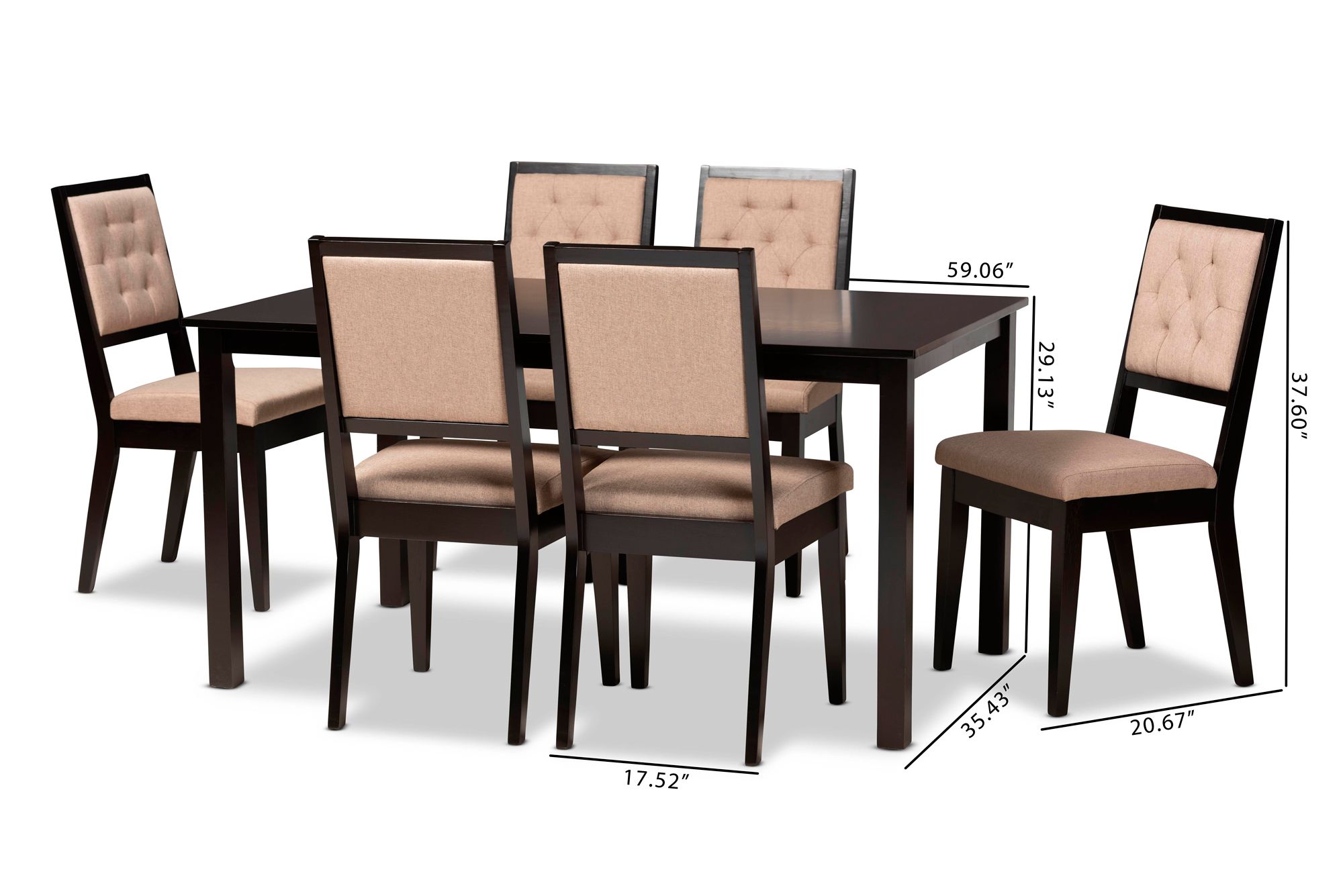 Suvi Sand Tufted Fabric Dark Brown Wood 7-Piece Dining Set