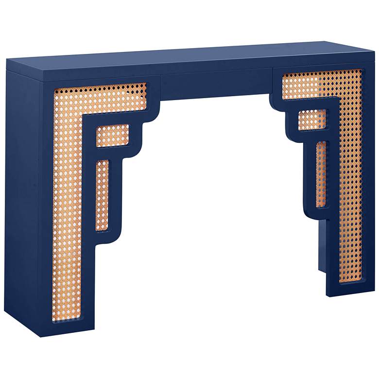Image 1 Suzie 45 inch Wide Navy Wood Woven Rattan Console Table