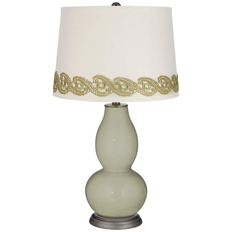 Image 1 Svelte Sage Double Gourd Table Lamp with Vine Lace Trim