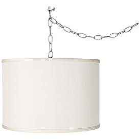Image1 of Swag Style 13 1/2" Wide Cream Faux Silk Shade Plug-In Chandelier