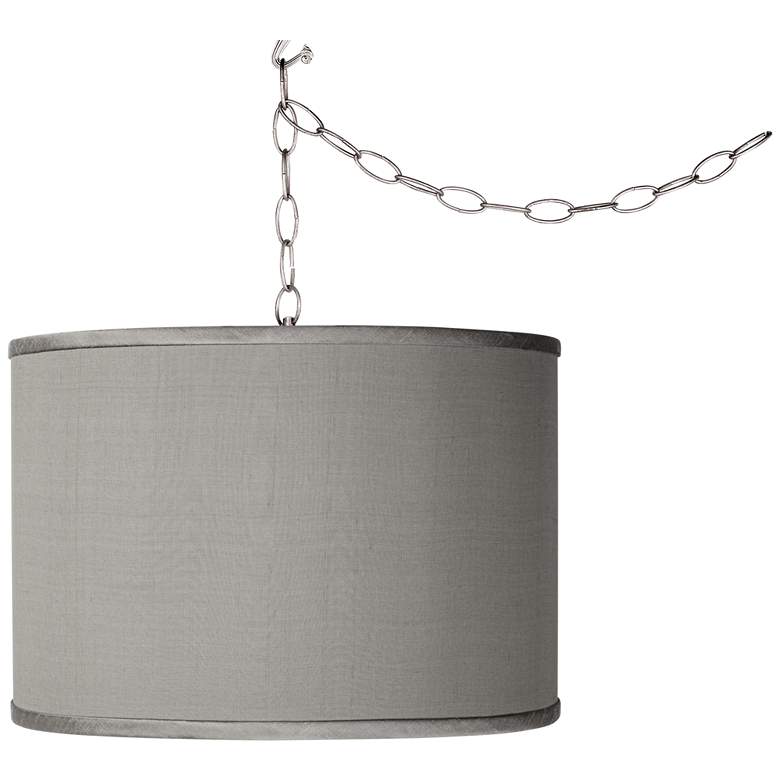 Image 1 Swag Style 13 1/2 inch Wide Gray Faux Silk Shade Plug-In Chandelier