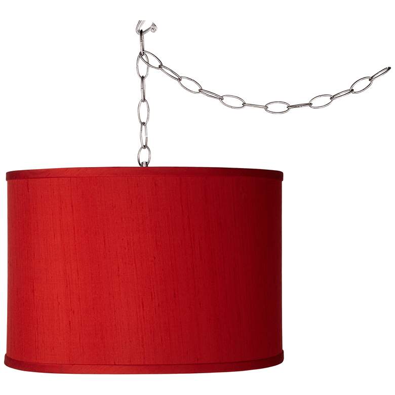 Image 1 Swag Style 13 1/2" Wide Red Textured Faux Silk Plug-In Chandelier