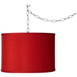 Swag Style 13 1/2&quot; Wide Red Textured Faux Silk Plug-In Chandelier