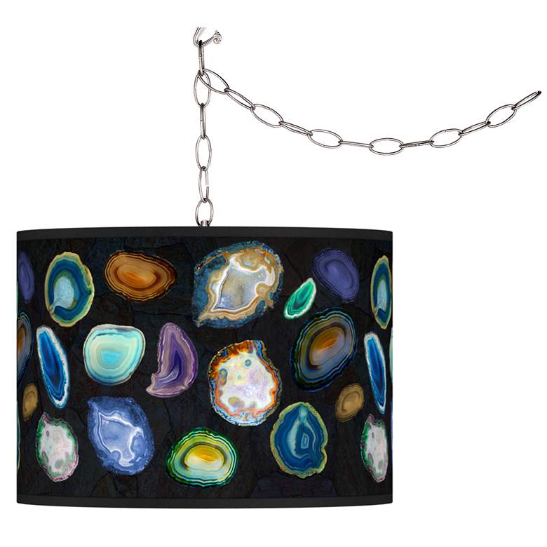 Image 1 Swag Style Agates and Gems II Giclee Shade Plug-In Chandelier