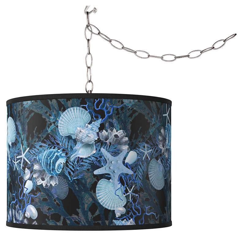 Image 1 Swag Style Blue Seas Giclee Shade Plug-In Chandelier