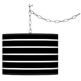 Image2 of Swag Style Bold Black Stripe Shade Plug-In Chandelier