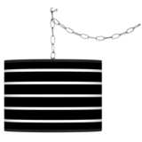 Swag Style Bold Black Stripe Shade Plug-In Chandelier