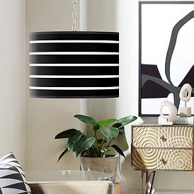 Image1 of Swag Style Bold Black Stripe Shade Plug-In Chandelier