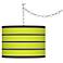 Swag Style Bold Lime Green Stripe Shade Plug-In Chandelier