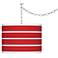 Swag Style Bold Red Stripe Shade Plug-In Chandelier